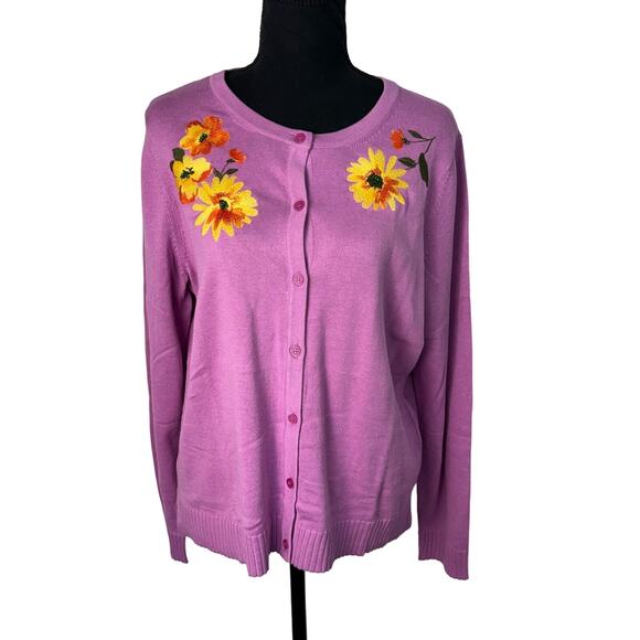 QVC Isaac Mizrahi Live! Floral Embroidered Cardigan Color Orchid Size M NWT - Picture 2 of 10